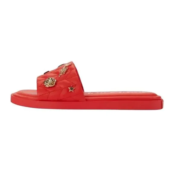 Karl Lagerfeld Women's Carenza Pins Leather Flat Slide Sandals Red Size 6 - Picture 2 of 3